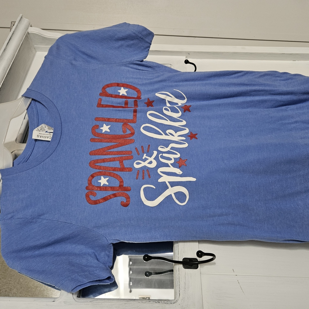 Bella Canvas Blue and Red Short Sleeve Tee Casual Crew Neck